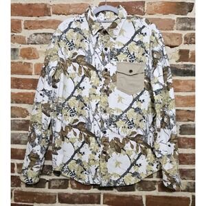 American Eagle Men's Button Up Shirt XL Camo Leaf Print Cotton Long Sleeve